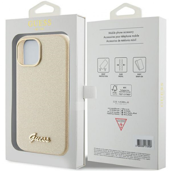 Guess iPhone 15 Glitter Glossy Script Θήκη Σιλικόνης - Gold / Light Gold - GUHCP15SPGMCSD