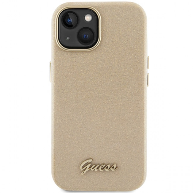 Guess iPhone 15 Glitter Glossy Script Θήκη Σιλικόνης - Gold / Light Gold - GUHCP15SPGMCSD