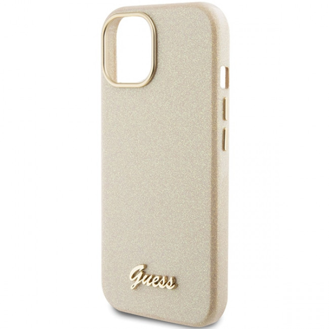 Guess iPhone 15 Glitter Glossy Script Θήκη Σιλικόνης - Gold / Light Gold - GUHCP15SPGMCSD