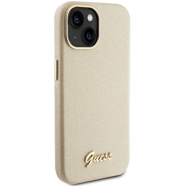 Guess iPhone 15 Glitter Glossy Script Θήκη Σιλικόνης - Gold / Light Gold - GUHCP15SPGMCSD