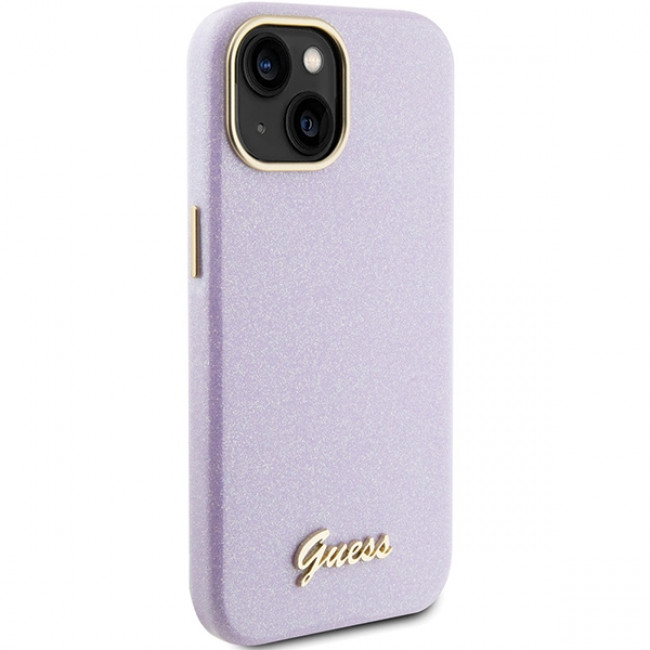 Guess iPhone 15 Glitter Glossy Script Θήκη Σιλικόνης - Lilac - GUHCP15SPGMCSL