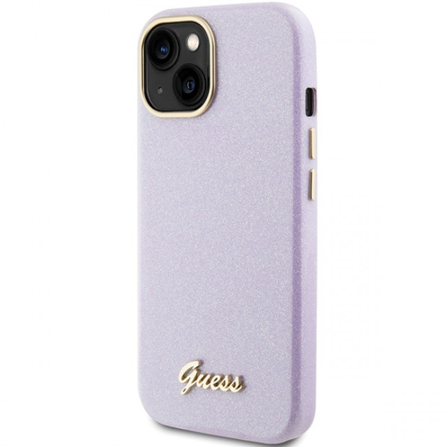 Guess iPhone 15 Glitter Glossy Script Θήκη Σιλικόνης - Lilac - GUHCP15SPGMCSL