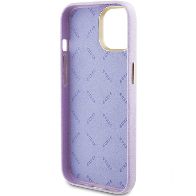 Guess iPhone 15 Glitter Glossy Script Θήκη Σιλικόνης - Lilac - GUHCP15SPGMCSL