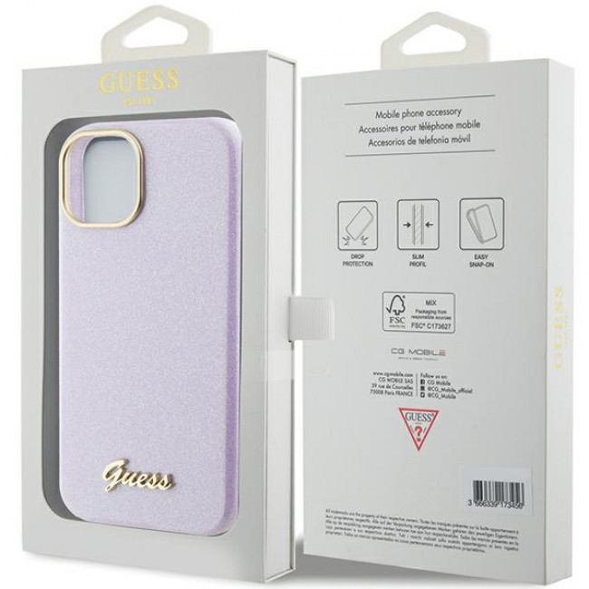 Guess iPhone 15 Glitter Glossy Script Θήκη Σιλικόνης - Lilac - GUHCP15SPGMCSL