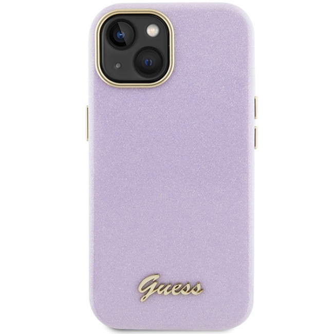 Guess iPhone 15 Glitter Glossy Script Θήκη Σιλικόνης - Lilac - GUHCP15SPGMCSL