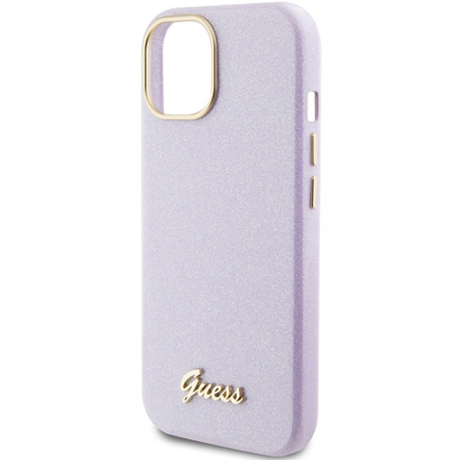 Guess iPhone 15 Glitter Glossy Script Θήκη Σιλικόνης - Lilac - GUHCP15SPGMCSL