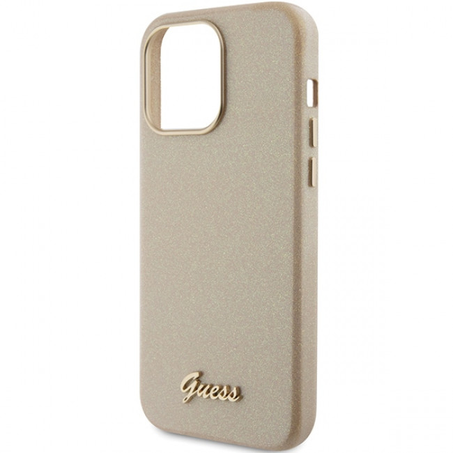 Guess iPhone 15 Pro Max Glitter Glossy Script Θήκη Σιλικόνης - Gold / Light Gold - GUHCP15XPGMCSD