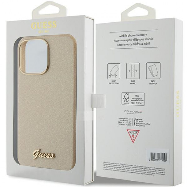 Guess iPhone 15 Pro Max Glitter Glossy Script Θήκη Σιλικόνης - Gold / Light Gold - GUHCP15XPGMCSD