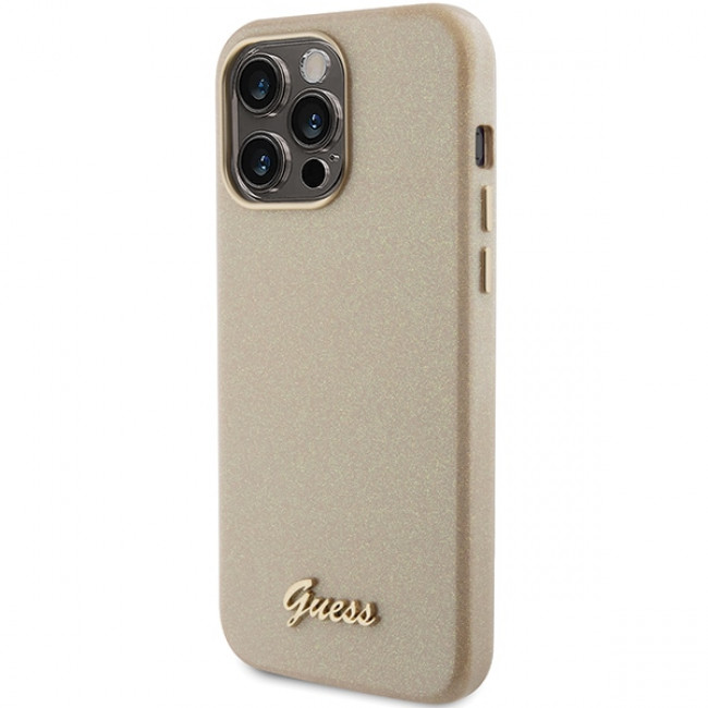 Guess iPhone 15 Pro Max Glitter Glossy Script Θήκη Σιλικόνης - Gold / Light Gold - GUHCP15XPGMCSD