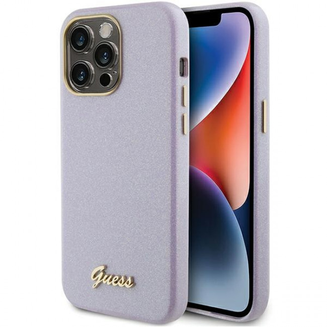 Guess iPhone 15 Pro Max Glitter Glossy Script Θήκη Σιλικόνης - Lilac - GUHCP15XPGMCSL