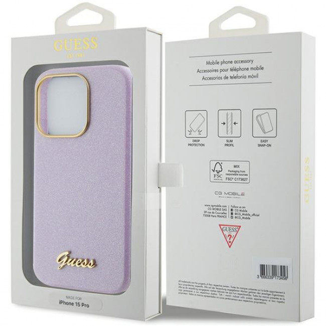 Guess iPhone 15 Pro Max Glitter Glossy Script Θήκη Σιλικόνης - Lilac - GUHCP15XPGMCSL