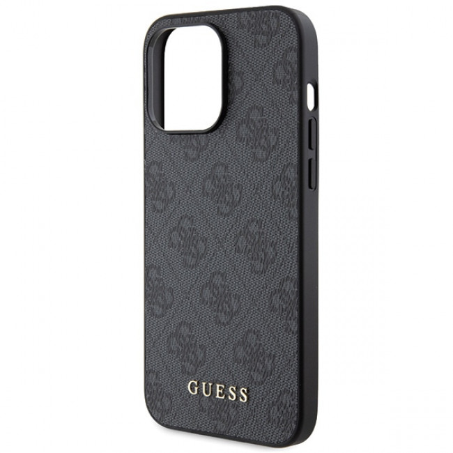 Guess iPhone 15 Pro - 4G Metal Gold Logo Σκληρή Θήκη με Επένδυση Συνθετικού Δέρματος - Grey - GUHCP15LG4GFGR