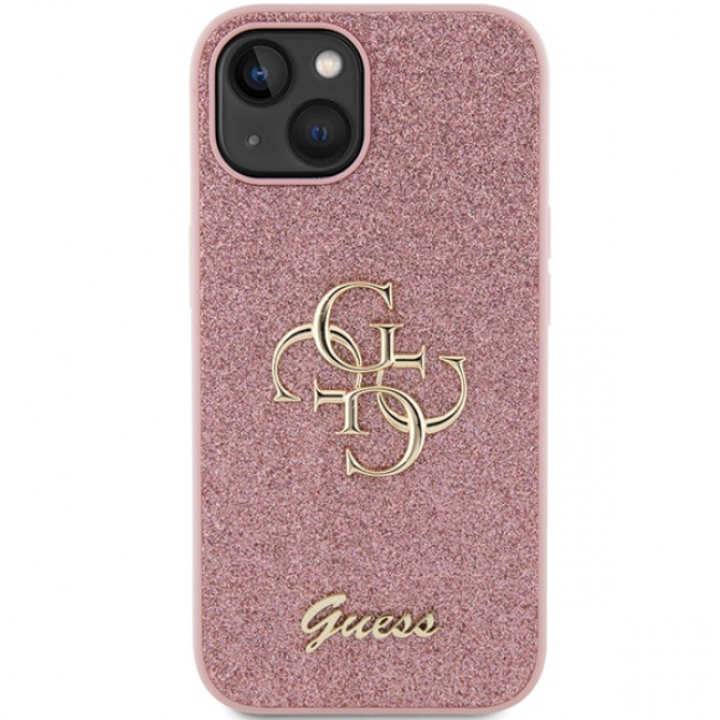 Guess iPhone 15 Plus Glitter Script Big 4G Σκληρή Θήκη με Πλαίσιο Σιλικόνης - Pink - GUHCP15MHG4SGP