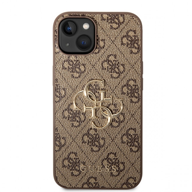 Guess iPhone 15 Plus - 4G Big Metal Logo Θήκη με Επένδυση Συνθετικού Δέρματος - Brown - GUHCP15M4GMGBR