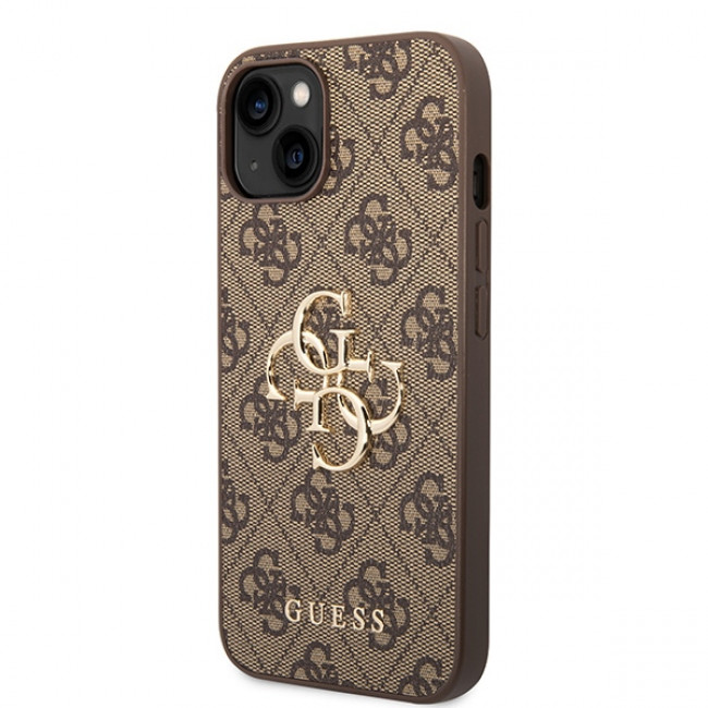 Guess iPhone 15 Plus - 4G Big Metal Logo Θήκη με Επένδυση Συνθετικού Δέρματος - Brown - GUHCP15M4GMGBR