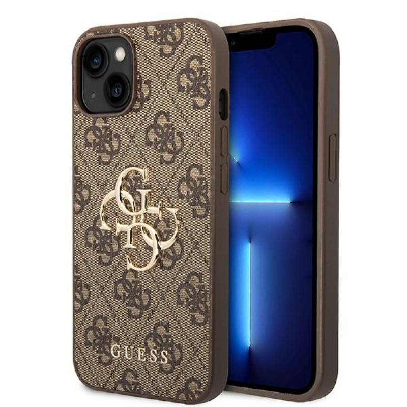 Guess iPhone 15 Plus - 4G Big Metal Logo Θήκη με Επένδυση Συνθετικού Δέρματος - Brown - GUHCP15M4GMGBR