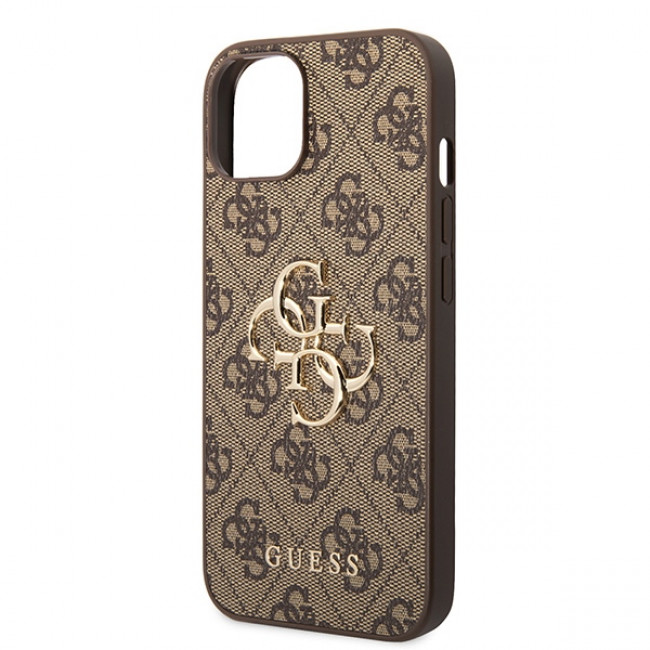 Guess iPhone 15 Plus - 4G Big Metal Logo Θήκη με Επένδυση Συνθετικού Δέρματος - Brown - GUHCP15M4GMGBR