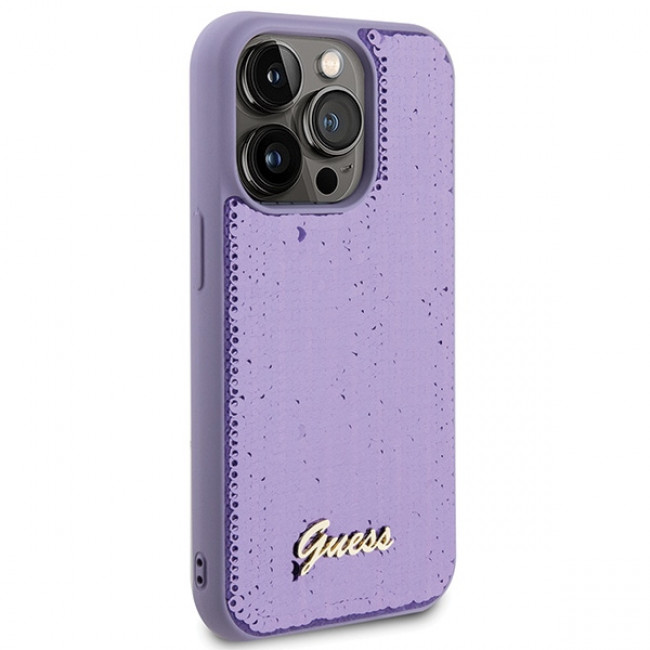 Guess iPhone 15 Pro - Sequin Script Metal Σκληρή Θήκη με Επένδυση από Παγέτες - Purple - GUHCP15LPSFDGSU