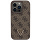 Guess iPhone 15 Pro Leather 4G Diamond Triangle Θήκη με Επένδυση Συνθετικού Δέρματος - Brown - GUHCP15LP4TDPW