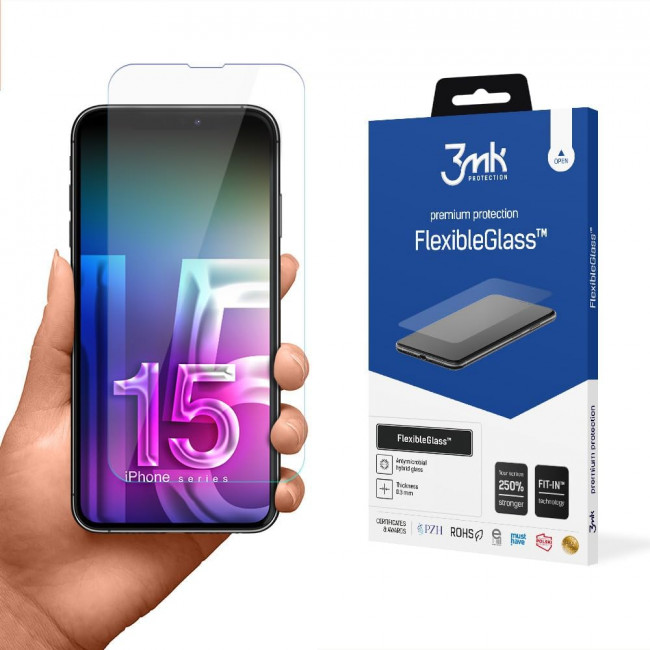 3MK iPhone 15 Plus 0.30mm 7H Anti Fingerprint Flexible Tempered Glass Ευλύγιστο Αντιχαρακτικό Γυαλί Οθόνης - Clear