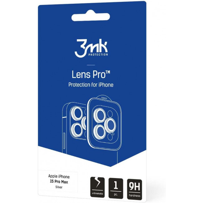 3MK iPhone 15 Pro Max Lens Protection Pro 9H Αντιχαρακτικό Γυαλί για την Κάμερα - Silver