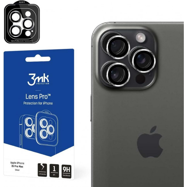 3MK iPhone 15 Pro Max Lens Protection Pro 9H Αντιχαρακτικό Γυαλί για την Κάμερα - Silver