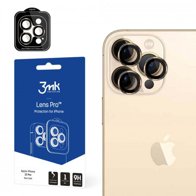 3MK iPhone 15 Pro Lens Protection Pro 9H Αντιχαρακτικό Γυαλί για την Κάμερα - Dark Gold