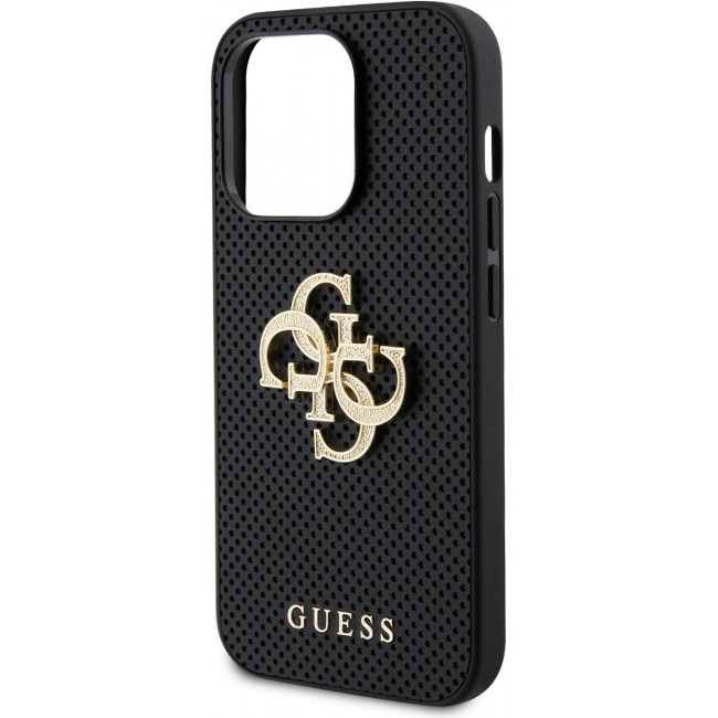 Guess iPhone 15 Leather Perforated 4G Glitter Θήκη με Επένδυση Συνθετικού Δέρματος - Black - GUHCP15SPSP4LGK