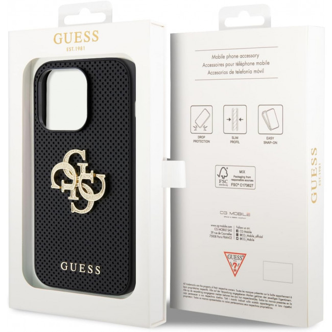 Guess iPhone 15 Leather Perforated 4G Glitter Θήκη με Επένδυση Συνθετικού Δέρματος - Black - GUHCP15SPSP4LGK