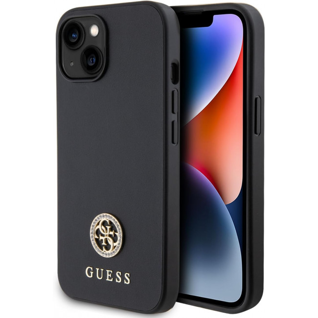 Guess iPhone 15 4G Strass Metal Logo Θήκη με Επένδυση Συνθετικού Δέρματος - Black - GUHCP15SPS4DGPK