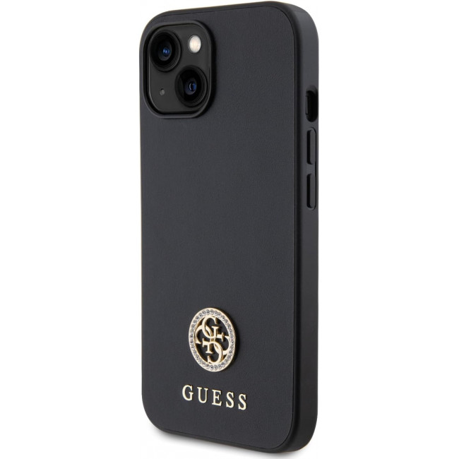 Guess iPhone 15 4G Strass Metal Logo Θήκη με Επένδυση Συνθετικού Δέρματος - Black - GUHCP15SPS4DGPK