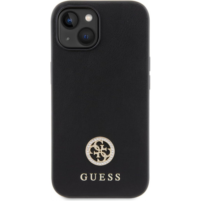 Guess iPhone 15 4G Strass Metal Logo Θήκη με Επένδυση Συνθετικού Δέρματος - Black - GUHCP15SPS4DGPK