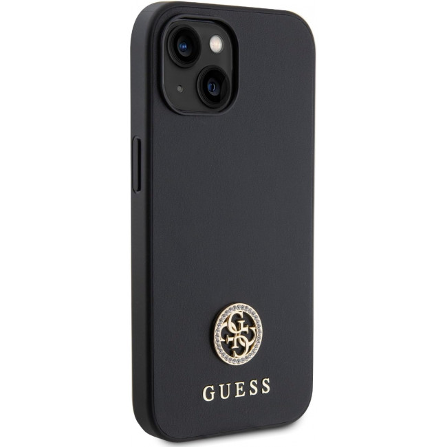 Guess iPhone 15 4G Strass Metal Logo Θήκη με Επένδυση Συνθετικού Δέρματος - Black - GUHCP15SPS4DGPK