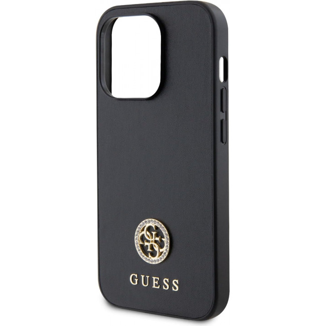 Guess iPhone 15 Pro 4G Strass Metal Logo Θήκη με Επένδυση Συνθετικού Δέρματος - Black - GUHCP15LPS4DGPK