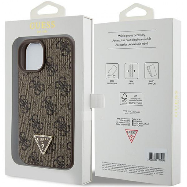 Guess iPhone 15 Leather 4G Diamond Triangle Θήκη με Επένδυση Συνθετικού Δέρματος - Brown - GUHCP15SP4TDPW