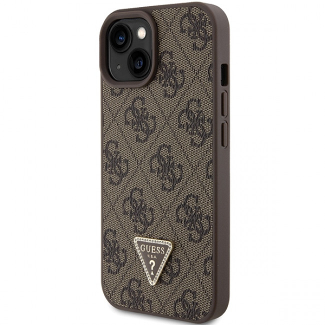 Guess iPhone 15 Leather 4G Diamond Triangle Θήκη με Επένδυση Συνθετικού Δέρματος - Brown - GUHCP15SP4TDPW