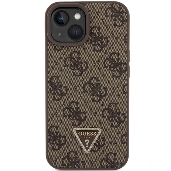 Guess iPhone 15 Leather 4G Diamond Triangle Θήκη με Επένδυση Συνθετικού Δέρματος - Brown - GUHCP15SP4TDPW