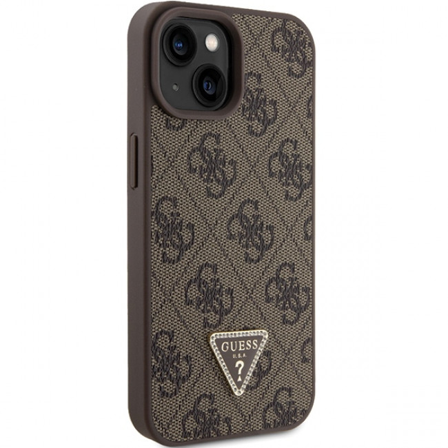 Guess iPhone 15 Leather 4G Diamond Triangle Θήκη με Επένδυση Συνθετικού Δέρματος - Brown - GUHCP15SP4TDPW