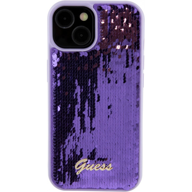 Guess iPhone 15 - Sequin Script Metal Σκληρή Θήκη με Επένδυση από Παγέτες - Purple - GUHCP15SPSFDGSU