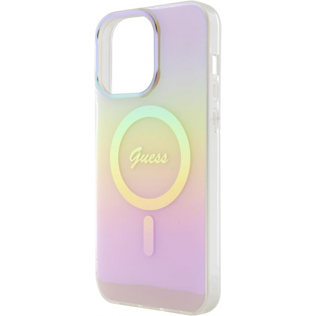 Guess iPhone 15 Pro IML Iridescent MagSafe Σκληρή Θήκη με Πλαίσιο Σιλικόνης και MagSafe - Pink - GUHMP15LHITSP