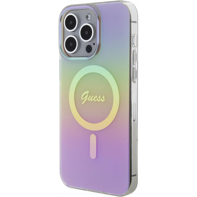 Guess iPhone 15 Pro IML Iridescent MagSafe Σκληρή Θήκη με Πλαίσιο Σιλικόνης και MagSafe - Pink - GUHMP15LHITSP