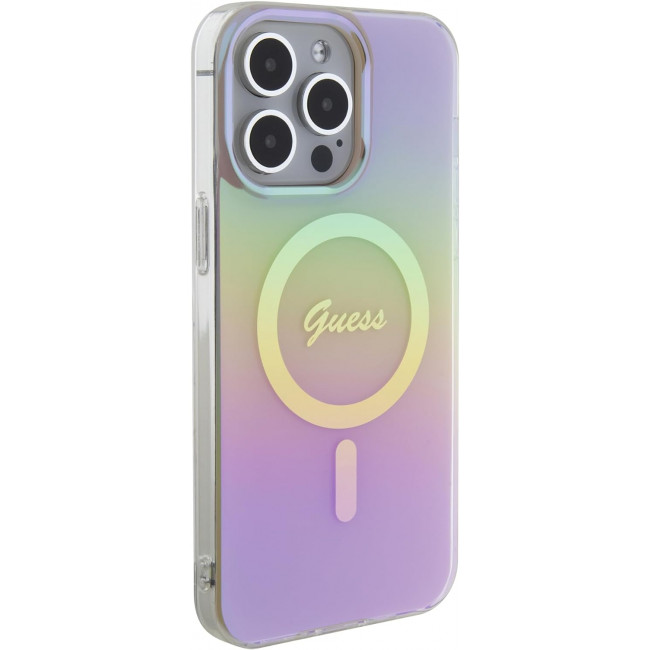 Guess iPhone 15 Pro IML Iridescent MagSafe Σκληρή Θήκη με Πλαίσιο Σιλικόνης και MagSafe - Pink - GUHMP15LHITSP