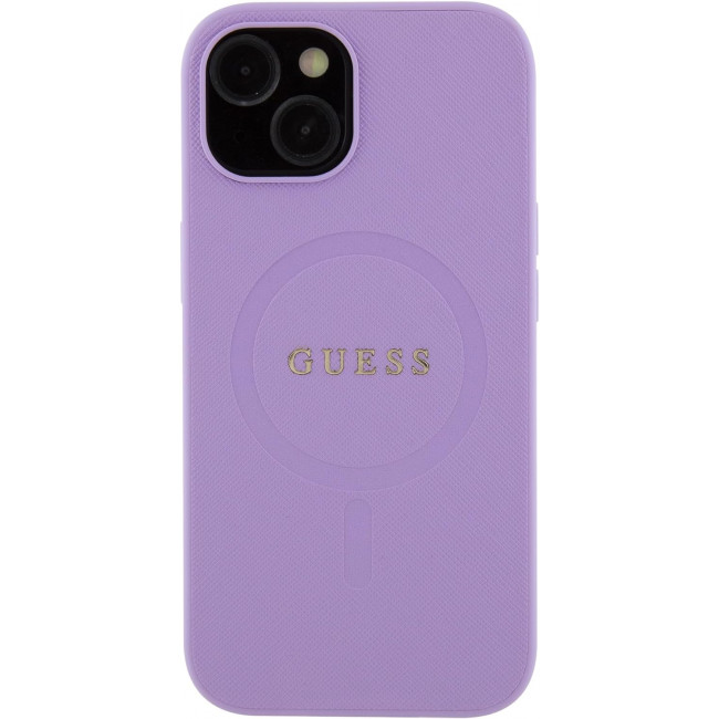 Guess iPhone 15 Saffiano MagSafe Σκληρή Θήκη με Πλαίσιο Σιλικόνης και MagSafe - Purple - GUHMP15SPSAHMCU