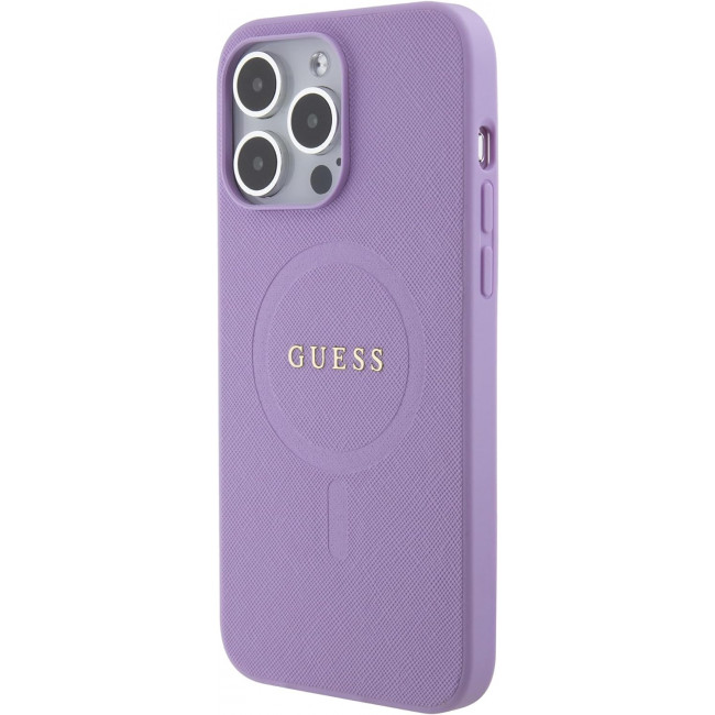 Guess iPhone 15 Pro Max Saffiano MagSafe Σκληρή Θήκη με Πλαίσιο Σιλικόνης και MagSafe - Purple - GUHMP15XPSAHMCU