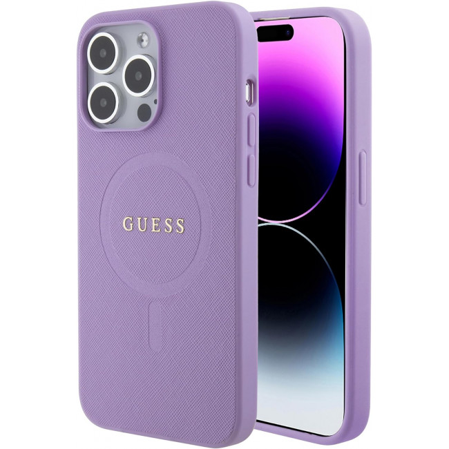 Guess iPhone 15 Pro Max Saffiano MagSafe Σκληρή Θήκη με Πλαίσιο Σιλικόνης και MagSafe - Purple - GUHMP15XPSAHMCU