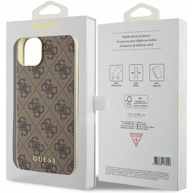 Guess iPhone 15 Plus - 4G Charms Collection Θήκη με Επένδυση Συνθετικού Δέρματος - Brown - GUHCP15MGF4GBR