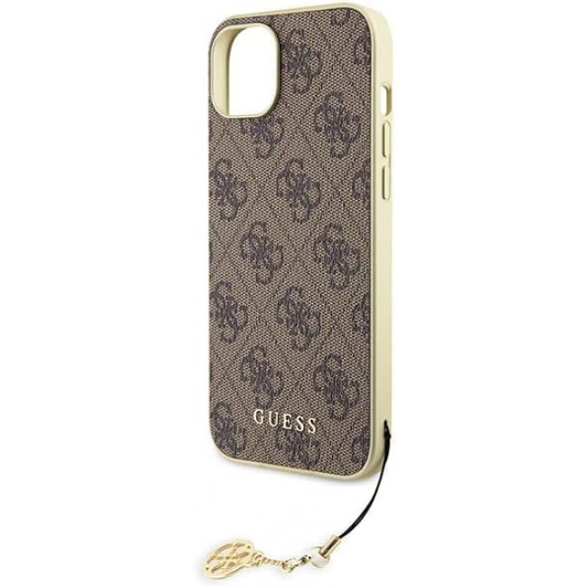 Guess iPhone 15 Plus - 4G Charms Collection Θήκη με Επένδυση Συνθετικού Δέρματος - Brown - GUHCP15MGF4GBR