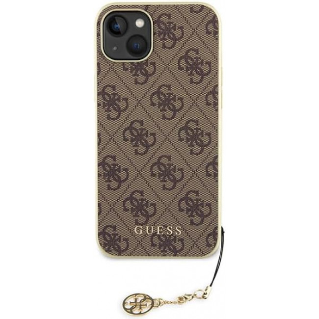 Guess iPhone 15 Plus - 4G Charms Collection Θήκη με Επένδυση Συνθετικού Δέρματος - Brown - GUHCP15MGF4GBR