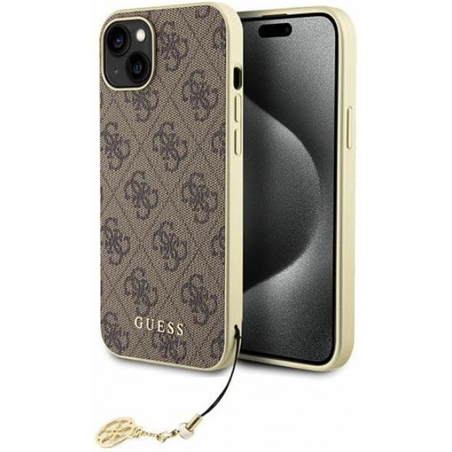 Guess iPhone 15 Plus - 4G Charms Collection Θήκη με Επένδυση Συνθετικού Δέρματος - Brown - GUHCP15MGF4GBR