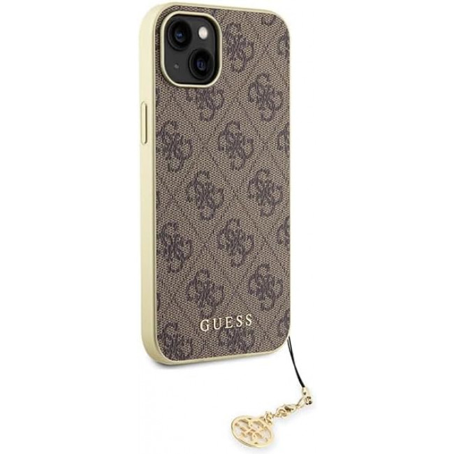 Guess iPhone 15 Plus - 4G Charms Collection Θήκη με Επένδυση Συνθετικού Δέρματος - Brown - GUHCP15MGF4GBR